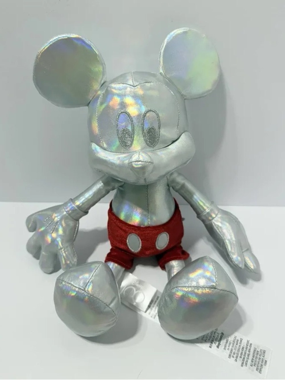 Disney 100th Anniversary Holographic Mickey Mouse Plush with Red Shorts